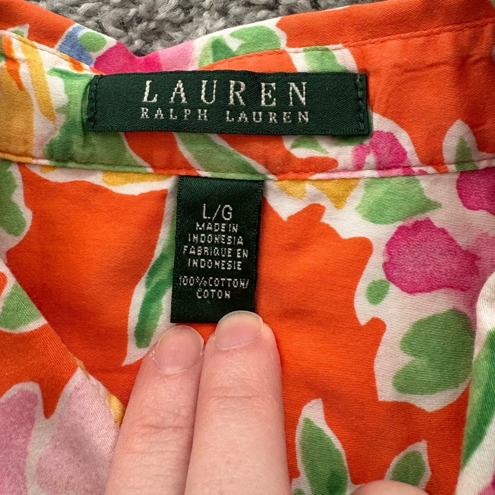 Ralph Lauren Orange tropical Floral 3/4 sleeve bottom up Shirt - Picture 6 of 7